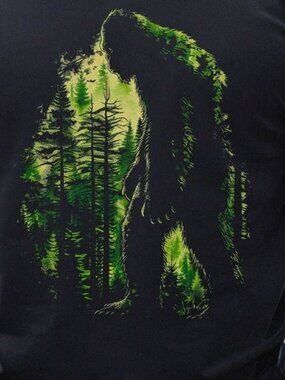 Green Forest Bigfoot Bear Silhouette T-Shirt | Sasquatch Wildlife Graphic Tee